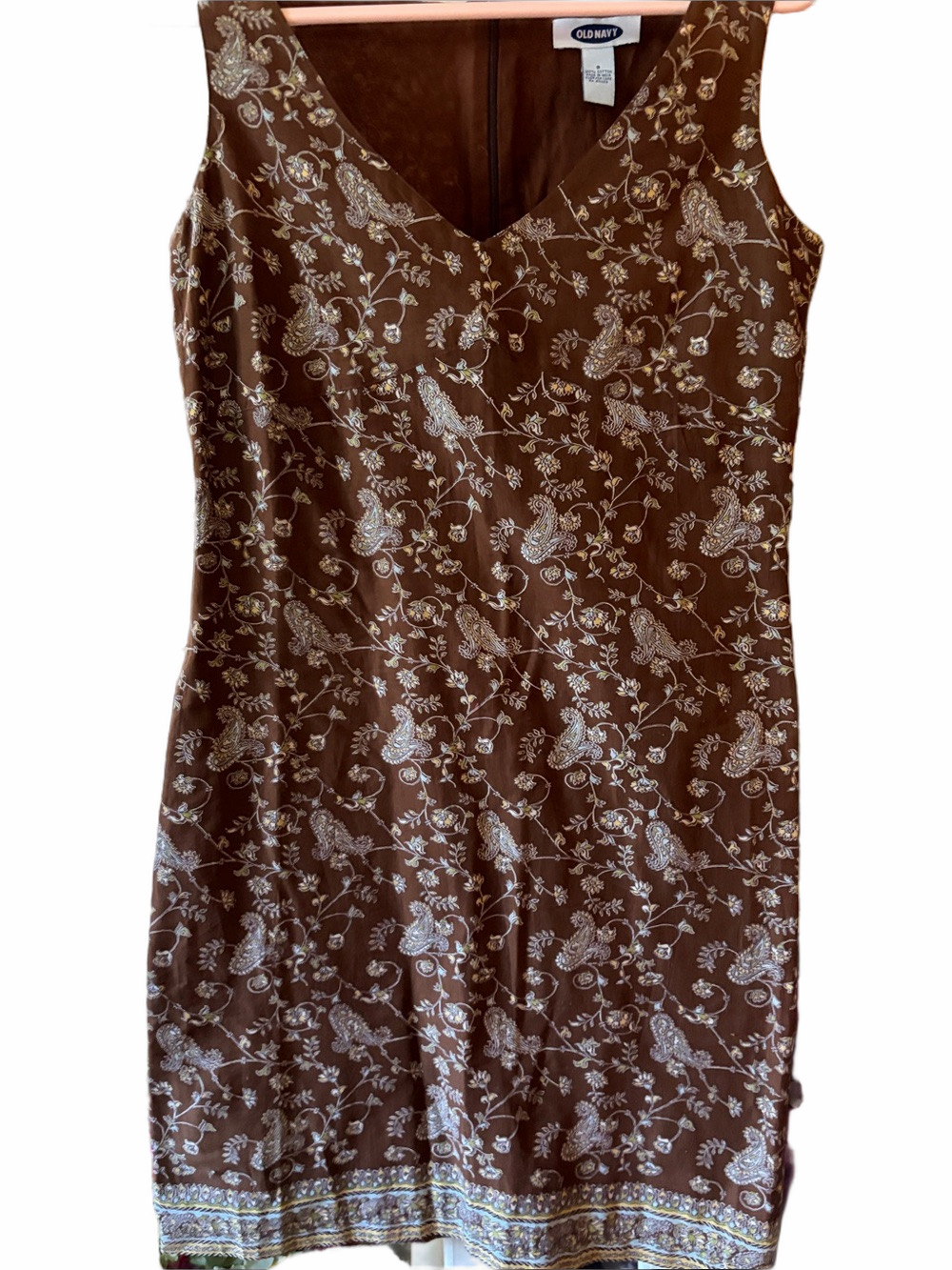 Old Navy women’s Boho sleeveless %100 cotton brown floral back zipper size 8.